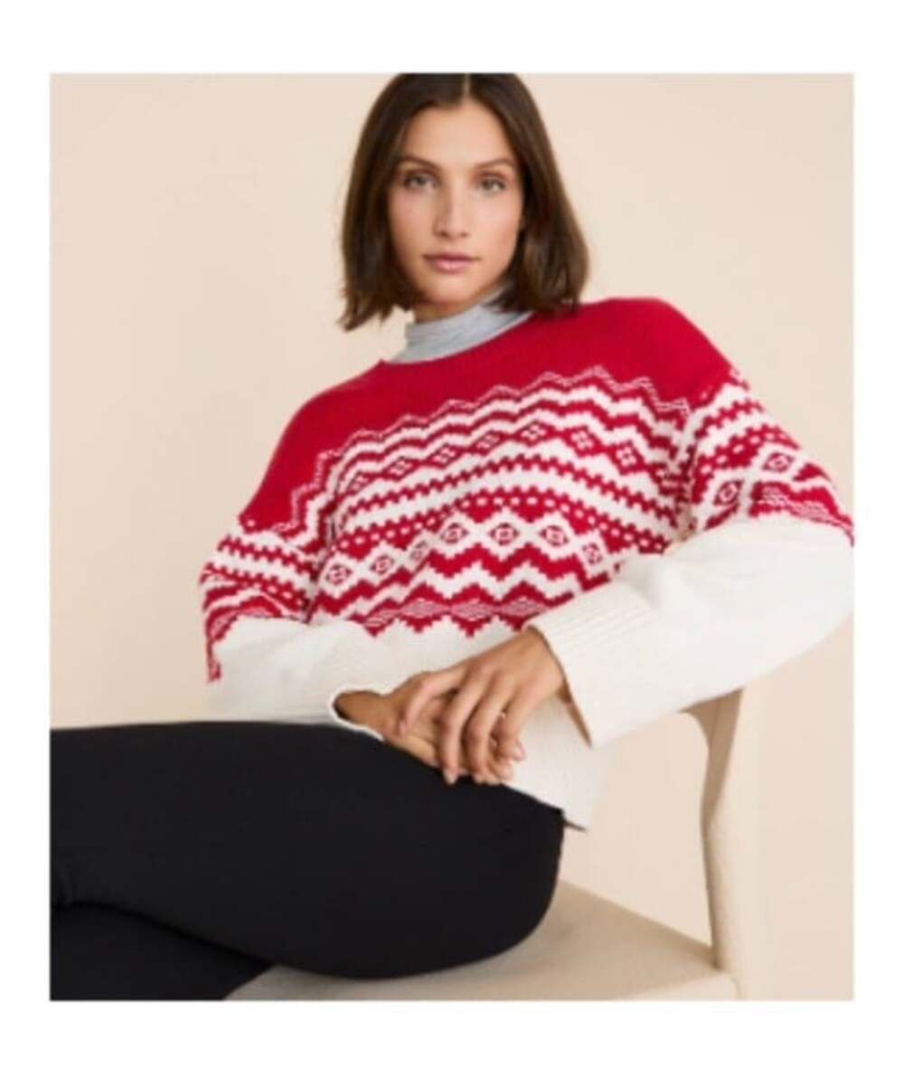 LOFT Lou & Grey Fair Isle Sweater Women’s Small Red White Knit Crewneck